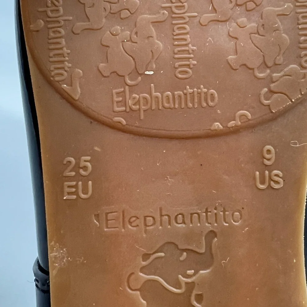 Elephantito Shoes Girls 9 Black Patent Leather Mary Jane Bow Flats Dress School